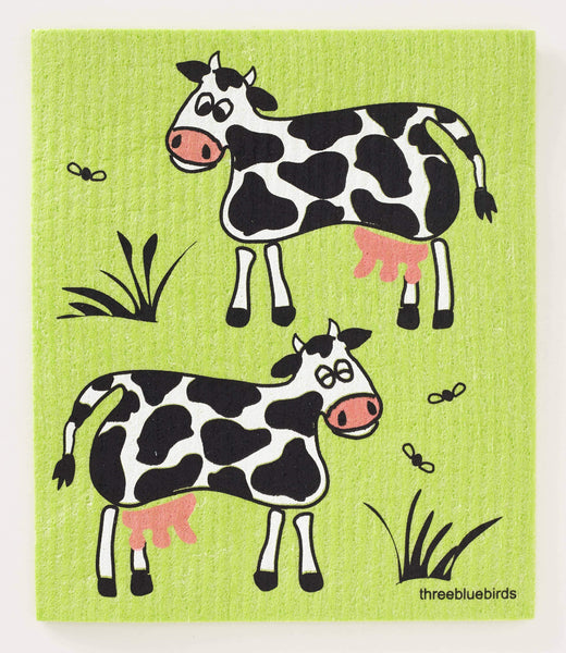 Cows on Apple Green Swedish Dishcloth - Connecticut Made!