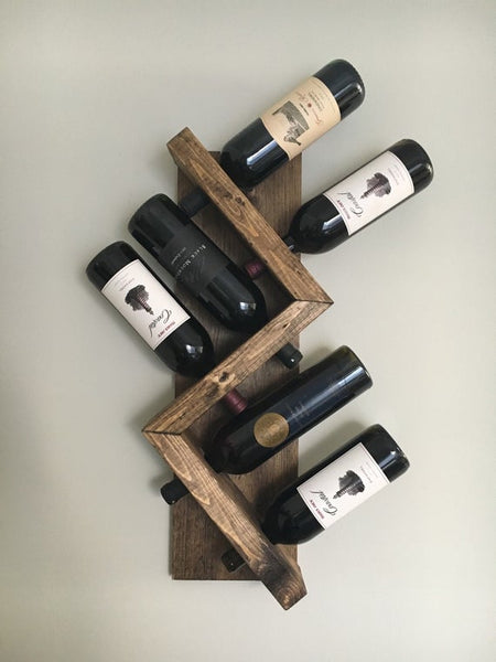Zig Zag Wine Rack, Z Geometric Rustic Wood Wall Mounted Wine Bottle Display Chunky Primitive by DistressedMeNot