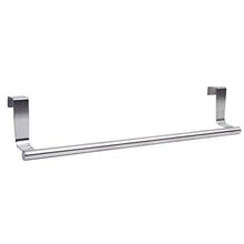 Load image into Gallery viewer, Select nice kozanay towel bar with hooks for bathroom and kitchen brushed stainless steel towel hanger over cabinet door