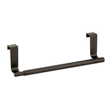 Load image into Gallery viewer, Shop here mdesign adjustable expandable kitchen over cabinet towel bar rack hang on inside or outside of doors storage for hand dish tea towels 9 25 to 17 wide bronze