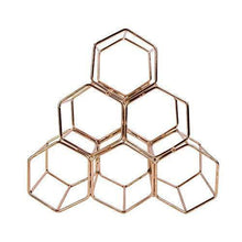 Load image into Gallery viewer, Kitchen koyal wholesale modern metal copper geometric wine rack 12 5 inches 6 bottle wine glass rack stand table top countertop wine rack wine glass holder hexagon iron wine stand for kitchen and bar