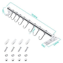 Load image into Gallery viewer, Buy lesfit utensil rack kitchen wall mounted stainless steel rack rail for hanging knives pot and pan with 8 removable hooks 20 inches