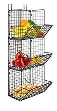 Load image into Gallery viewer, Great hanging fruit basket rustic shelves metal wire 3 tier wall mounted over the door organizer kitchen fruit produce bin rack bathroom towel baskets fruit stand produce storage rustic decor shabby chic