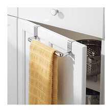 Load image into Gallery viewer, Products mdesign kitchen over cabinet metal towel bar hang on inside or outside of doors for hand dish and tea towels 9 75 wide 2 pack chrome