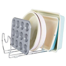 Load image into Gallery viewer, Great mallize metal wire pot pan organizer rack for kitchen cabinet pantry shelves 6 slots for vertical or horizontal storage of skillets frying or sauce pans lids baking stones