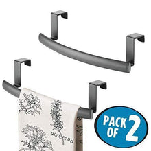 Load image into Gallery viewer, Discover the best mdesign modern metal kitchen storage over cabinet curved towel bar hang on inside or outside of doors organize and hang hand dish and tea towels 9 7 wide 2 pack graphite gray
