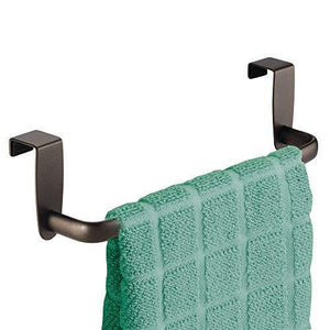 Best mdesign kitchen over cabinet metal towel bar hang on inside or outside of doors for hand dish and tea towels 9 75 wide 2 pack bronze finish