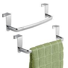 Load image into Gallery viewer, On amazon mdesign kitchen over cabinet metal towel bar hang on inside or outside of doors for hand dish and tea towels 9 75 wide 2 pack chrome