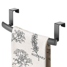 Load image into Gallery viewer, Get mdesign modern metal kitchen storage over cabinet curved towel bar hang on inside or outside of doors organize and hang hand dish and tea towels 9 7 wide 2 pack graphite gray