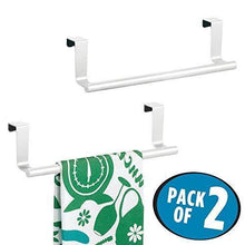 Load image into Gallery viewer, Discover the best mdesign decorative metal kitchen over cabinet towel bar hang on inside or outside of doors storage and display rack for hand dish and tea towels 9 wide 2 pack matte white