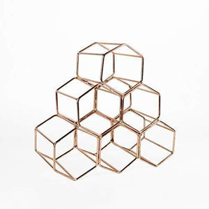 Heavy duty koyal wholesale modern metal copper geometric wine rack 12 5 inches 6 bottle wine glass rack stand table top countertop wine rack wine glass holder hexagon iron wine stand for kitchen and bar