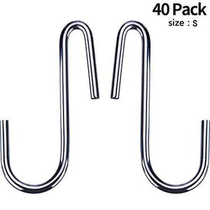 Latest 40 pack heavy duty s hooks stainless steel s shaped hooks hanging hangers for kitchenware spoons pans pots utensils clothes bags towers tools plants silver