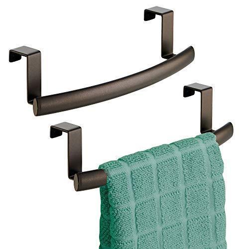 Great mdesign modern metal kitchen storage over cabinet curved towel bar hang on inside or outside of doors organize and hang hand dish and tea towels 9 7 wide 2 pack bronze