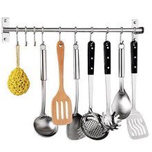 Load image into Gallery viewer, Latest sonorospace kitchen sliding hooks stainless steel hanging rack rail organize kitchen tools with utensil removable s hooks for towel pot pan spoon coats bathrobe bbq wall mounted hanger