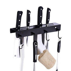 Save ucas rustic kitchen rail organizer with 4 hooks and 4 knife holders wall mount stainless steel pot pan lid holder rack matte black