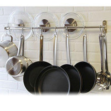 Load image into Gallery viewer, Exclusive tevizz gourmet kitchen wall mount rail and hooks stainless steel pot pan lid holder rack