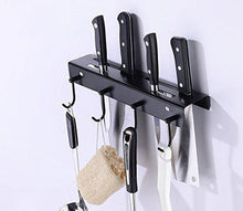 Load image into Gallery viewer, Results ucas rustic kitchen rail organizer with 4 hooks and 4 knife holders wall mount stainless steel pot pan lid holder rack matte black