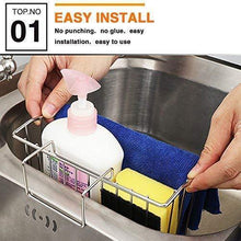 Load image into Gallery viewer, On amazon chilholyd sponge holder sink caddy sink organizer caddy kitchen brush soap stainless steel hanging drain basket for soap brush dishwashing liquid sink organizer drainer rack