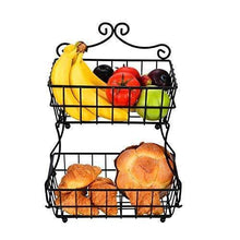 Load image into Gallery viewer, Results linkfu 2 tier fruit bread basket removable screwless metal storage basket rack for snack bread fruit vegetables counter table kitchen and home black