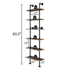 Load image into Gallery viewer, Selection giantex 6 tier industrial pipe shelves with wood rustic wall shelves vintage pipe wall shelf for bedrooms kitchens coffee shops or bar storage pickles wood grain