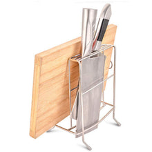 Load image into Gallery viewer, Discover the kingwa stainless steel chopping board holder with 2 slot for kitchen knife and 1 slot for chopping board or pot lid
