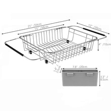 Load image into Gallery viewer, Purchase blitzlabs dish drying rack stainless steel with utensil holder adjustable handle drying basket storage organizer for kitchen over or in sink on countertop dish drainer grey