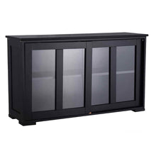 Load image into Gallery viewer, Best waterjoy kitchen storage sideboard stackable buffet storage cabinet with sliding door tempered glass panels for home kitchen antique black