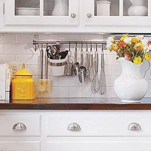 Exclusive stainless steel gourmet kitchen 23 25 inch wall rail pot pan utensil lid rack storage organizer with 10 s hooks