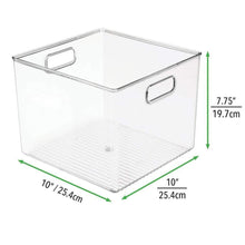Load image into Gallery viewer, The best mdesign plastic food storage container bin with handles for kitchen pantry cabinet fridge freezer large organizer for snacks produce vegetables pasta bpa free 10 square 8 pack clear