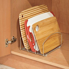 Load image into Gallery viewer, Buy decoformax metal wire cookware organizer rack for kitchen cabinet pantry and shelves organizer holder with three slots for cookie trays muffin tins bread pans cutting boards