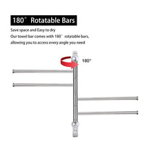 Load image into Gallery viewer, Budget elifeapply swivel towel rack stainless steel swing out towel bar 4 swing arms wall mounted towel holder space saving swinging towel bar for bathroom and kitchen