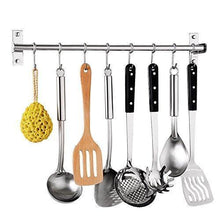 Load image into Gallery viewer, Explore tevizz kitchen utensil rack wall mounted hanger space saver stainless steel rack rail storage organizer kitchen tools for hanging knives spoon pot and pan with removable s hooks