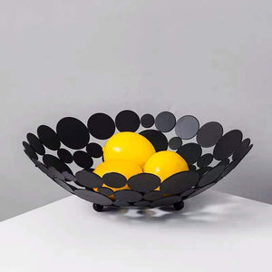 Best seller  littlemu modern creative fruit basket bowl for kitchen counters luxury large metal iron table centerpiece stand for serving fruit snack and home decorative balls black