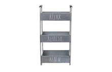 Load image into Gallery viewer, Try rae dunn 3 tier desk organizer galvanized steel caddy with wood accents tabletop or floor standing design chic and stylish metal storage bin for office home or kitchen