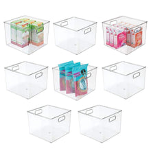 Load image into Gallery viewer, Storage mdesign plastic food storage container bin with handles for kitchen pantry cabinet fridge freezer large organizer for snacks produce vegetables pasta bpa free 10 square 8 pack clear
