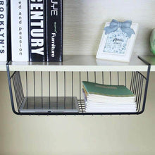 Load image into Gallery viewer, Storage under shelf basket 4 pack black wire rack slides under shelves for storage space on kitchen pantry desk bookshelf cupboard
