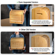 Load image into Gallery viewer, Get bamboo bread box finew 2 layer rolltop bread bin for kitchen large capacity wooden bread storage holder countertop bread keeper with toaster tong 15 x 9 8 x 14 5 self assembly