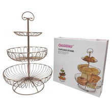 Load image into Gallery viewer, Amazon 3 tier metal wire fruit vegetable basket tower decorative fruit basket countertop stand kitchen counter produce organizer with top handle bronze pink