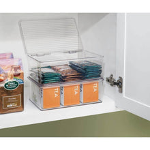 Load image into Gallery viewer, Discover the best mdesign stackable kitchen pantry cabinet or refrigerator storage bin with attached hinged lid compact storage organizer for coffee tea and food packets snacks bpa free pack of 2 clear