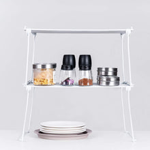 Load image into Gallery viewer, Save 2 pack stackable kitchen cabinet and counter shelf organizer spice jars bottle standing shelf holder rack wire metal cupboard food pantry shelf organizer white