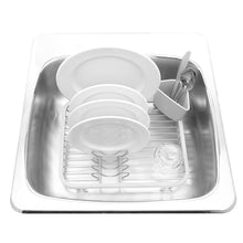 Load image into Gallery viewer, Explore umbra sinkin dish drying rack dish drainer kitchen sink caddy with removable cutlery holder fits in sink or on countertop white