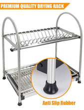 Load image into Gallery viewer, Discover the best kitchen hardware collection 2 tier dish drying rack stainless steel stand on countertop draining rack 17 9 inch length 16 dish slots organizer with drainboard for cup plate bowl