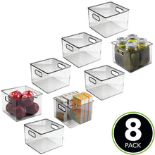 Load image into Gallery viewer, Related mdesign plastic food storage container bin with handles for kitchen pantry cabinet fridge freezer cube organizer for snacks produce vegetables pasta bpa free 8 pack clear