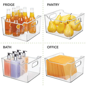 Latest mdesign plastic kitchen pantry cabinet refrigerator or freezer food storage bin box deep container with handles organizer for fruit vegetables yogurt snacks pasta 10 long 8 pack clear