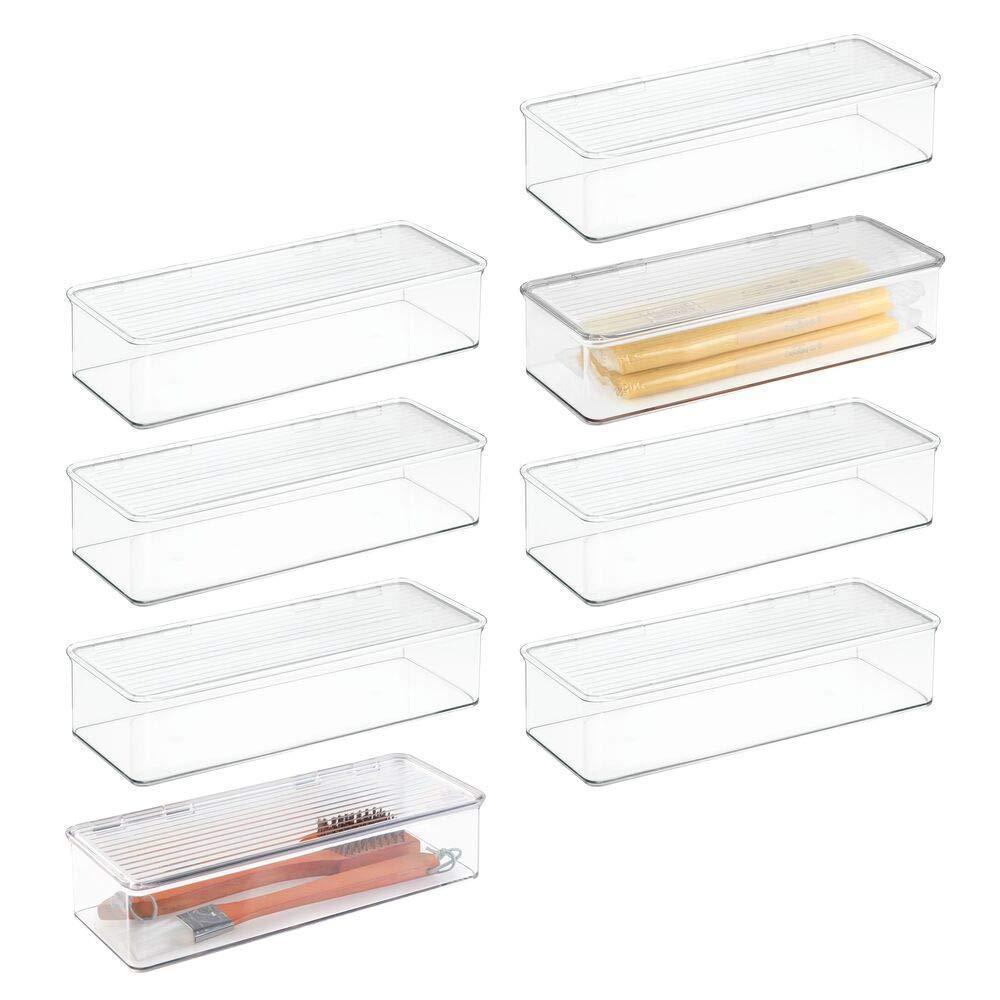 Top mdesign stackable kitchen pantry cabinet refrigerator food storage container bin attached lid organizer for packets snacks produce pasta bpa free food safe 8 pack clear