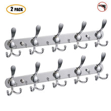 Load image into Gallery viewer, Cheap besy wall mounted coat hooks self adhesive clothes robe hat rack rail with 15 hooks for bathroom kitchen office drill free with glue or wall mount with screws chrome plated 2 packs