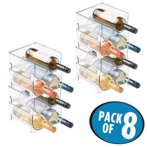 Amazon mdesign plastic free standing wine rack storage organizer for kitchen countertops table top pantry fridge holds wine beer pop soda water bottles stackable 2 bottles each 8 pack clear
