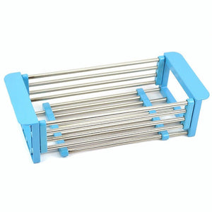 Latest yan junau kitchen racks stainless steel retractable sink drain rack dish rack kitchen supplies color blue