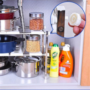 Buy stainless steel adjustable scalable kitchen bathroom lower sink shelf storage organizer protector shelf interior