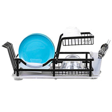 Load image into Gallery viewer, Save on 2 tier dish rack dish drying rack with utensil holder and drain board wine glass holder easy storage rustproof kitchen counter dish drainer rack organizer iron